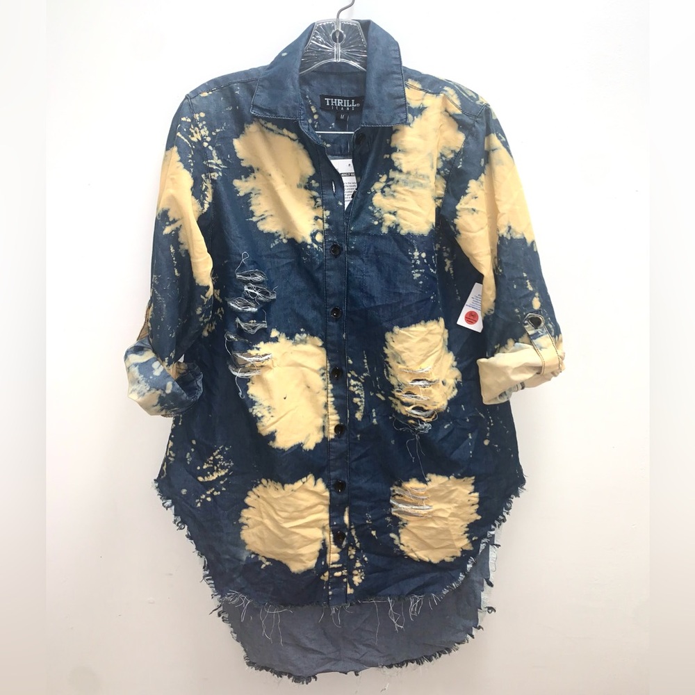 Thrill Jeans Distressed Oversized Button Down Shirt Size Medium